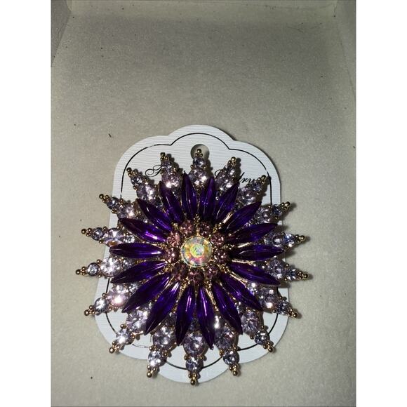 NWT Fashion Large Purple Starburst Brooch Pin - Picture 1 of 3